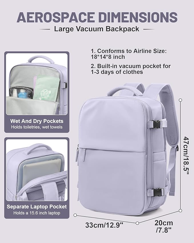 Vacuum Backpack With Pump Large Travel Laptop Backpacks For Women Men Carry On Backpack Vacpack Backpacks With Vacuum Compression Purple