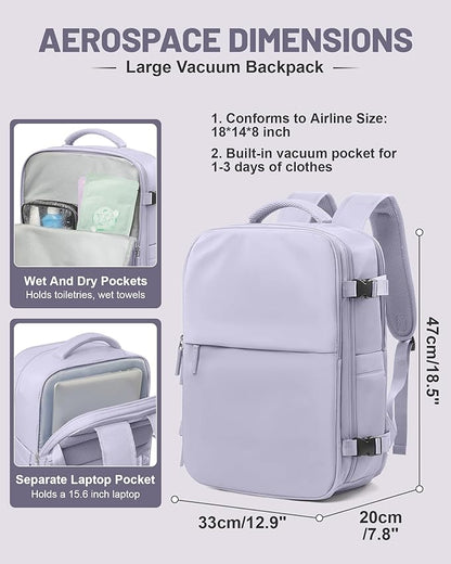 Vacuum Backpack With Pump Large Travel Laptop Backpacks For Women Men Carry On Backpack Vacpack Backpacks With Vacuum Compression Purple