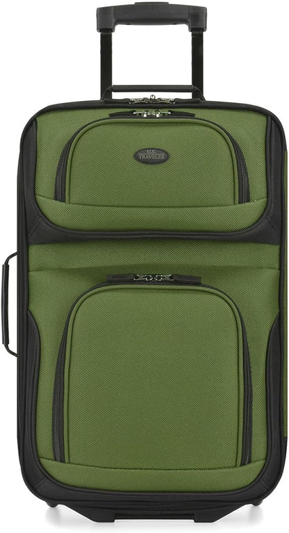 U.S. Traveler Rio Lightweight Softside Rolling Carry-on Suitcase, 2-Wheel Single, Green