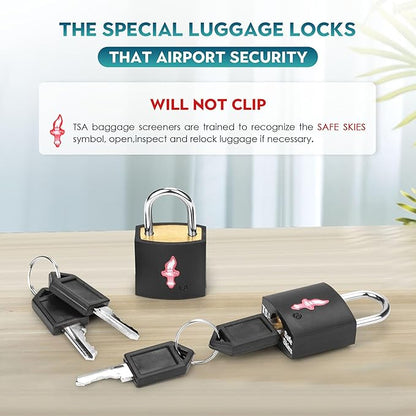 4 Pack Black TSA Luggage Locks with Key+4 Pack Travel tag, Luggage Lock TSA Approved for Backpacks, Bags and Luggage, 4 Pack Black Lock+4 Pack tag