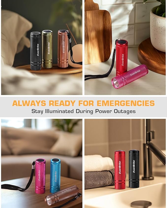 EverBrite 30-Pack Mini Flashlight Set, Aluminum LED Handheld Torches with Lanyard, Assorted Colors, Batteries Included for Party Favors, Night Reading, Camping, Power Outage, Gift to Christmas