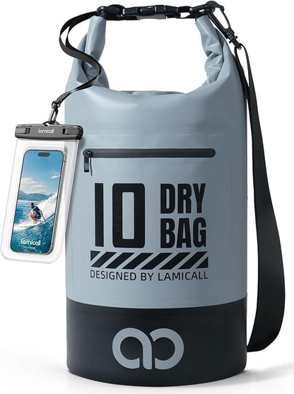 Lamicall Dry Bag, Waterproof Bag - [Durable & Floating] 5L/10L/20L/30L/40L Roll Top Drybag with Water Proof Phone Pouch for Travel Swimming Boating Kayaking Paddle Board Camping Beach Accessories