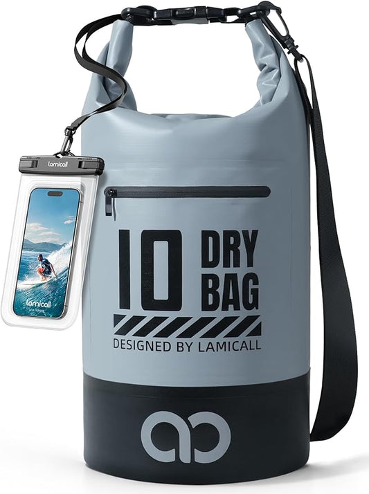 Lamicall Dry Bag, Waterproof Bag - [Durable & Floating] 5L/10L/20L/30L/40L Roll Top Drybag with Water Proof Phone Pouch for Travel Swimming Boating Kayaking Paddle Board Camping Beach Accessories