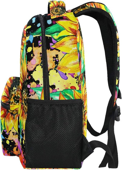 ALAZA Watercolor Sunflower Painting Stylish Backpack Purse for Women Girls Kids Student Personalized Laptop iPad Tablet Travel School Bag with Multiple Pockets