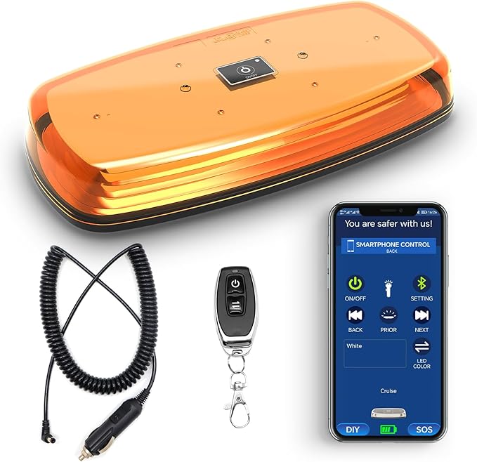 Agrieyes APP Control Mini Strobe Light Bar Rechargeable, Magnetic LED Beacon Light Wireless