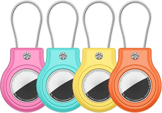 Waterproof Airtag Holder,4 Pack Airtag Case with Secure Lock,Airtags Keychain for Apple Air tag,Anti-Lost Protective Case Air tags Accessories for GPS Tracker Luggage,Key,Pet-Orange/Yellow/Green/Pink