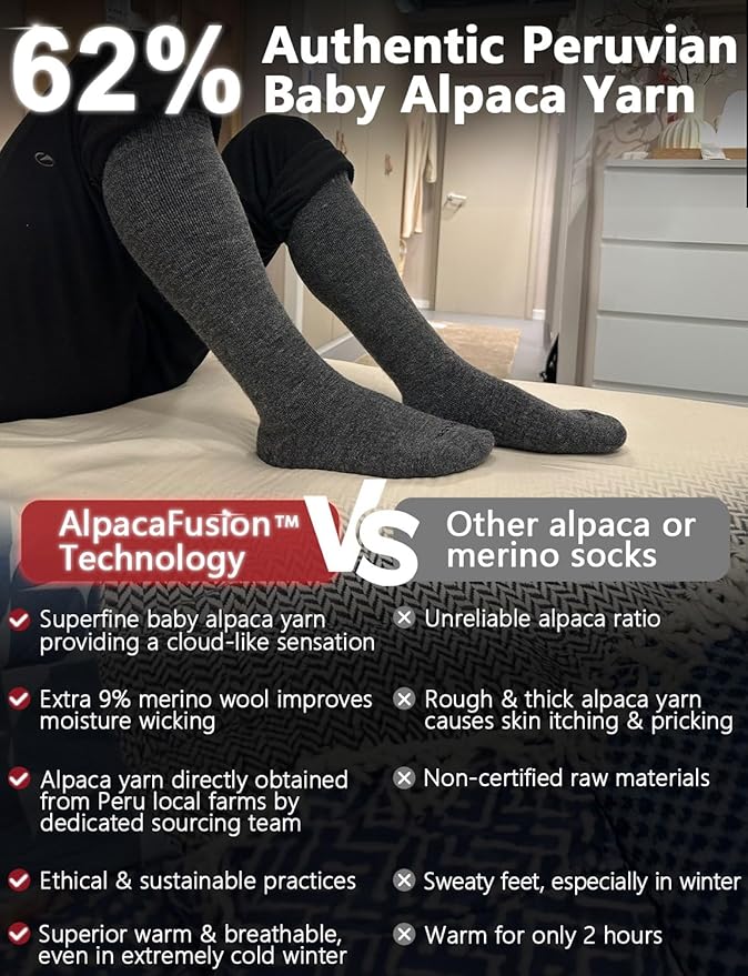 Alpaca Wool Heavyweight 15-25 mmHg Knee High Compression Support Socks Thick Winter Thermal Warm Soft Travel Flying