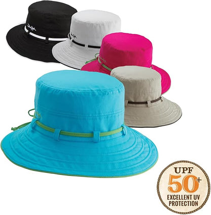 Women's Contrast Cotton Bucket Sun Hat with Sizing Tie, 3" Brim