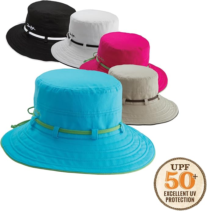 Women's Contrast Cotton Bucket Sun Hat with Sizing Tie, 3" Brim