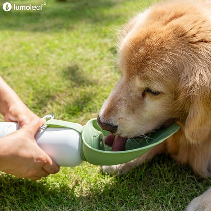 LumoLeaf Insulated Dog Water Bottle 27 oz Stainless Steel - Keep Water Cool or Warm, Portable Pet Water Bowl for Travel, Wide Mouth for Easy Ice Filling & Cleaning (Green, 27 oz)