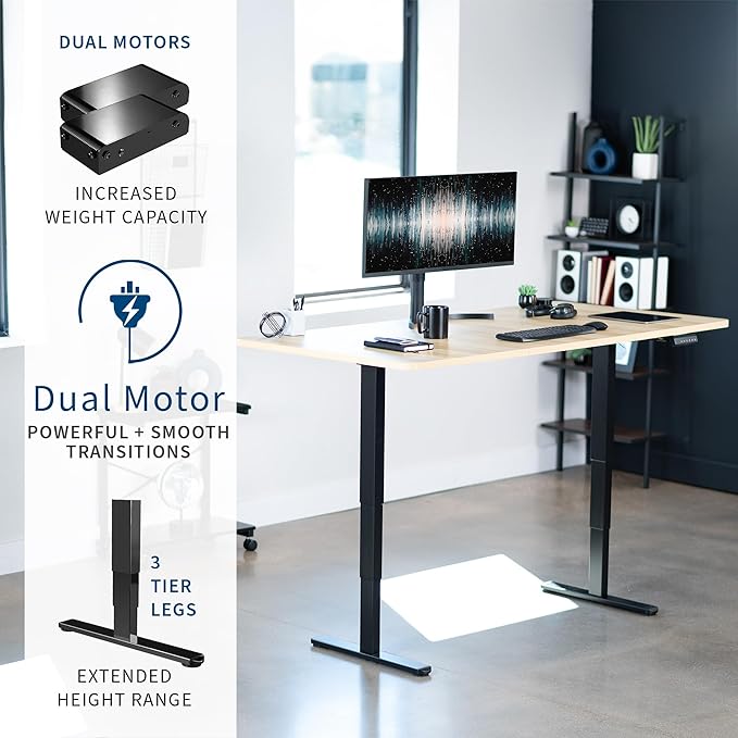 VIVO Electric 71 x 36 in Dual Motor Sit Stand Desk, Memory Height Adjustment, 2B Series, Light Wood Top Black Frame, DESK-KIT-2B7C-36