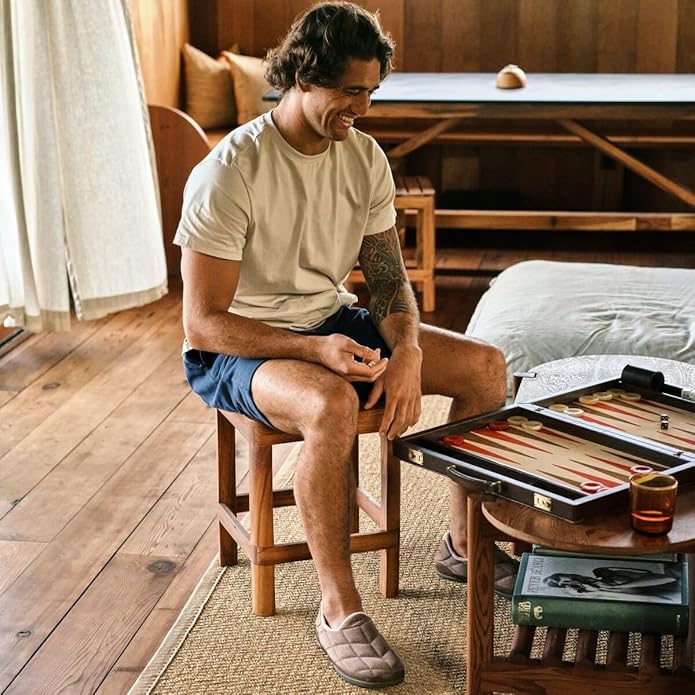 OLUKAI Puku'i Men's Fleece Slippers, Comfortable Activewear Slippers, Premium Full-Grain Leather & Jersey Knit, Drop-In Heel & All-Day Comfort