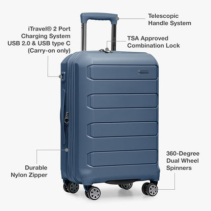 Traveler's Choice Pagosa Indestructible Hardshell Expandable Spinner Luggage, Slate Blue, 26-Inch Medium