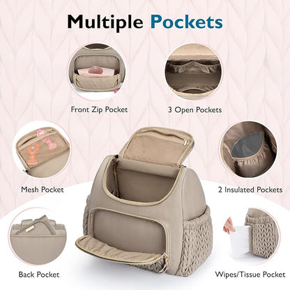 mommore Diaper Bag Small Diaper Backpack Stylish Baby Backpacks Travel Mini Maternity Bags with Insulated Pockets, Changing Pad, Stroller Straps