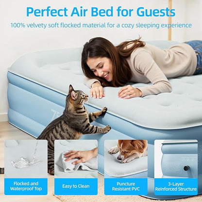 Air Mattress Queen with Built in Pump, Blow Up Mattress 18 Raised Comfort, Upgraded Surface Portable Air Bed with Pillow, Inflatable Mattress for Camping, Home and Guest, 650 lbs Max