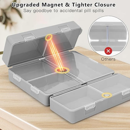 FYY Daily Pill Organizer,7 Compartments Portable Pill Case Travel Pill Organizer,[Folding Design] Pill Box for Purse Pocket to Hold Vitamins,Cod Liver Oil,Supplements and Medication-Grey