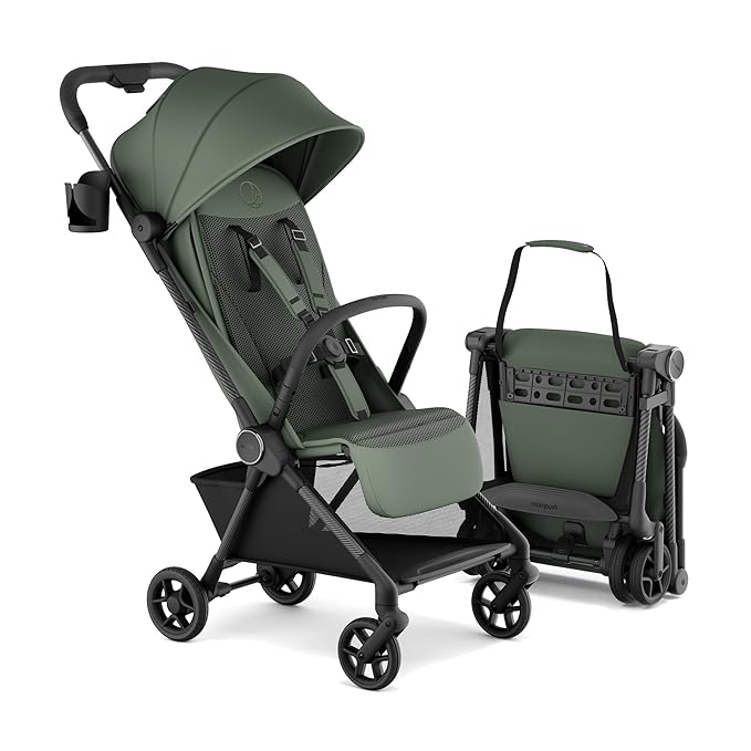 Mompush Nexis Carbon Travel Stroller, Ultra-Lightweight 11.5 lbs, Compact & Airplane Carry-On Approved, One-Second Auto-Fold, One-Hand Full Recline, from Birth to 50 lbs, JPMA Certified