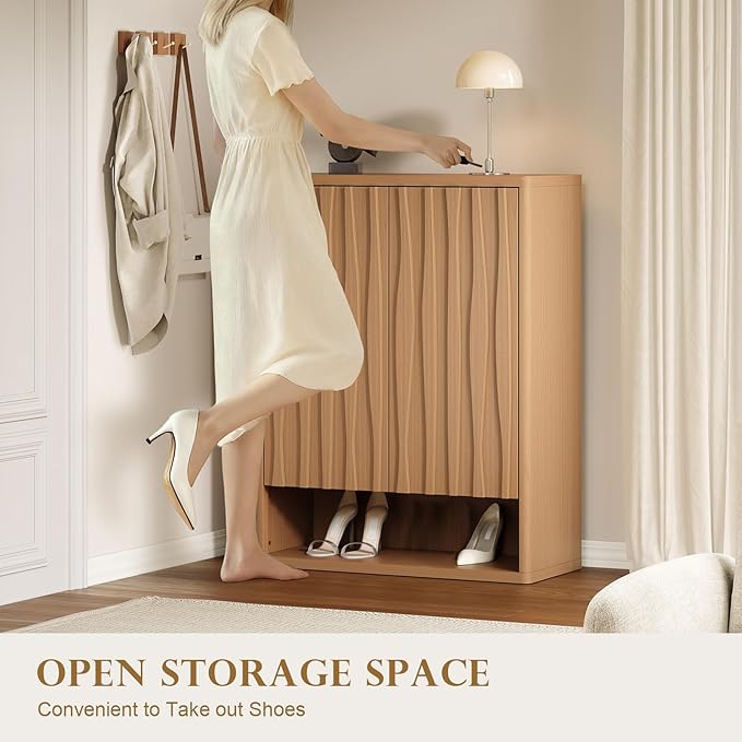 Shoe Cabinet - 2 Doors Shoe Cabinet Storage for Entryway, Modern 4 Shelves Shoe Storage Organizer with Easy Push to Open Doors to 24 Pairs