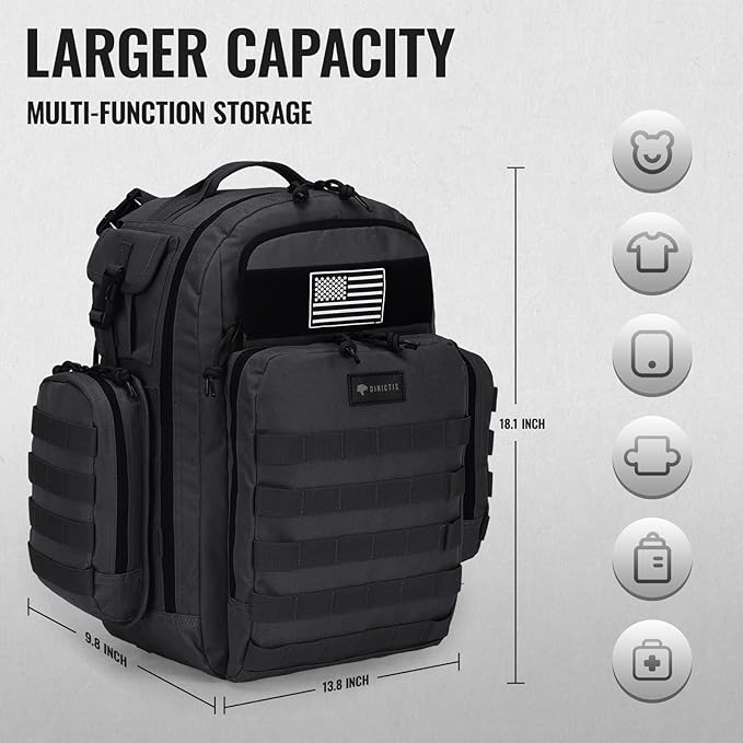 Dad Diaper Bag, Mens Diaper Bag Backpack with Diaper Changing Mat, Military Diaper Backpack with Molle Webbing, Waterproof Pouch, Baby Wipes pocket, Insulated Bottle Pockets- Tropical Black