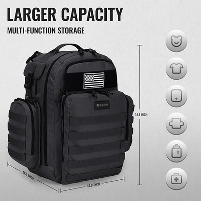 Dad Diaper Bag, Mens Diaper Bag Backpack with Diaper Changing Mat, Military Diaper Backpack with Molle Webbing, Waterproof Pouch, Baby Wipes pocket, Insulated Bottle Pockets- Tropical Black