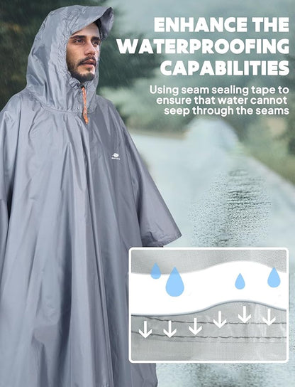 ANYOO Hooded Rain Poncho for Adults Waterproof Lightweight Rain Coat for Men Women Reusable Rain Jacket for Emergency Outdoor