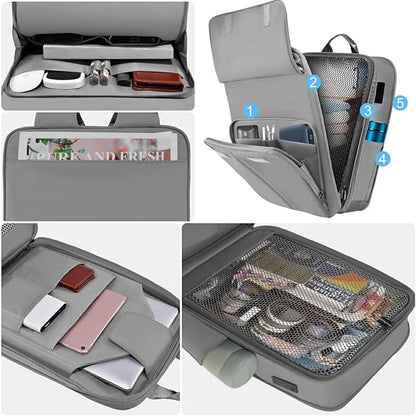 ZINZ Slim & Expandable Laptop Backpack 15.6 16 17 inch Travel Business Backpack Water-Resistant Daypack for Men and Women，Grey