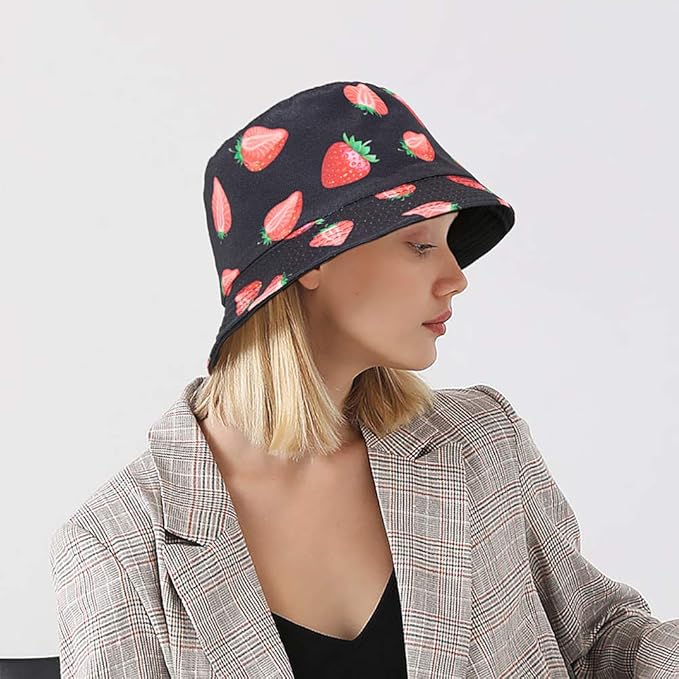 XYIYI Cute Bucket Hat Beach Fisherman Hats for Women, Reversible Double-Side-Wear