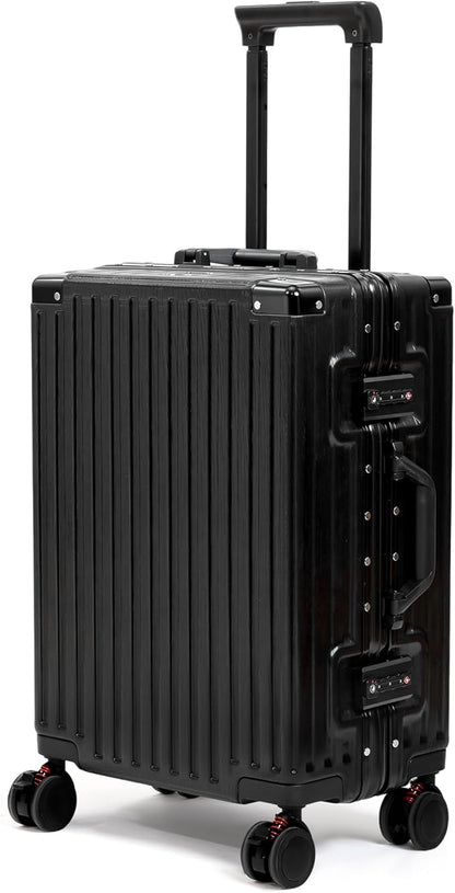 24 Inch Luggage With Spinner Wheels, Aluminum Frame Zipperless Suitcase, PC Lightweight Hard Shell with TSA Lock, Checked Medium Suitcase 24-Inch (Black)