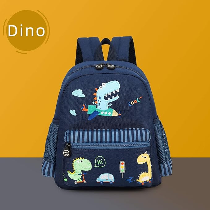 willikiva Cute Zoo 3d Kids Backpack for Boys and Girls Toddler Backpack Bags(Deep Blue Car Dinosaur)