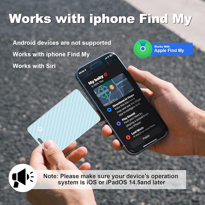 Wallet Tracker Card, Slim Rechargeable Bluetooth Item Locator, Smart Finder Compatible with Apple Find My for Wallet, Luggage, Passport, IP68 Waterproof (iOS Only) (Carbon Fiber Blue)