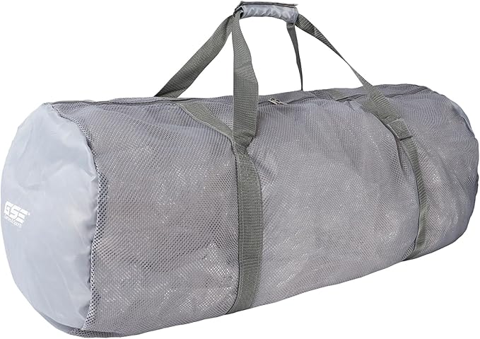 Grey Heavy-Duty Large Mesh Sports Duffle Bag, Dry Bag, Diving Equipment Scuba Bag with Zipper. Great for Gym Workout, Sport Balls Storage, Scuba Gear, Snorkeling, Water Sports and Travel