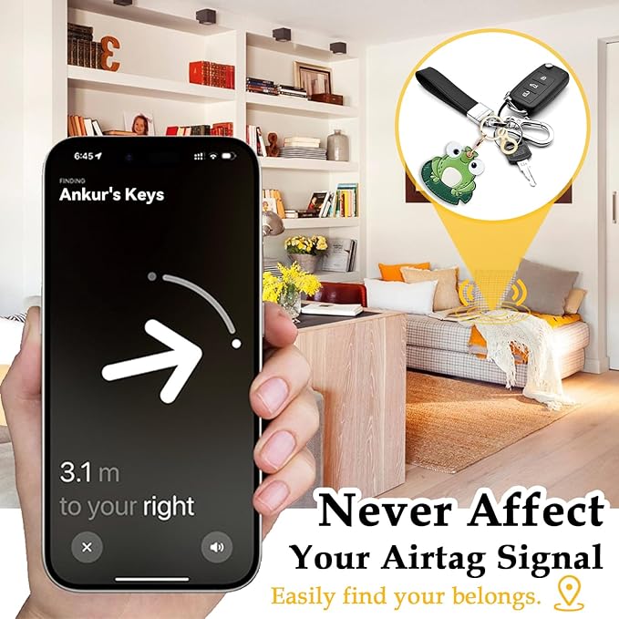 Leather Keychain for Airtag, Cute Protective Keychain Holder Compatible with Apple Air Tag,GPS Item Tracker Case Cover for Keys,Bags,Pets,Luggage(Frog)