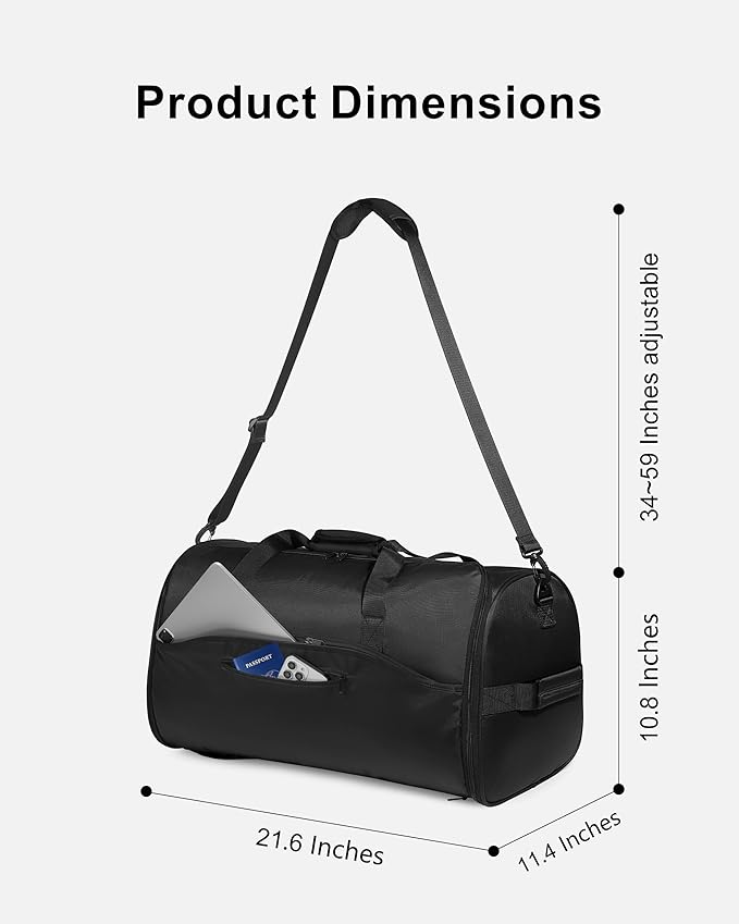NPBAG Convertible Garment Duffle Bags for Travel - Carry on Garment Bag, Suit Bag for Men & Women, 3 in 1 Foldable Travel Duffle Backpack with Shoulder Strap (Black)