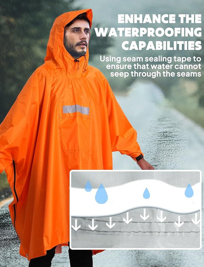 ANYOO Hooded Rain Poncho for Adults Waterproof Lightweight Rain Coat for Men Women Reusable Rain Jacket for Emergency Outdoor