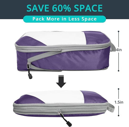 Compression Packing Cubes 6 Set, Compressible Space-Saving Packing Cubes for Travel - Compression Bags, Luggage Organizer, Travel Essentials for Women, Purple