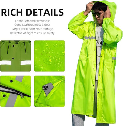 Coralrain Long Hooded Raincoat Safety Waterproof Emergency Rain Jacket Poncho for Men Women Adults