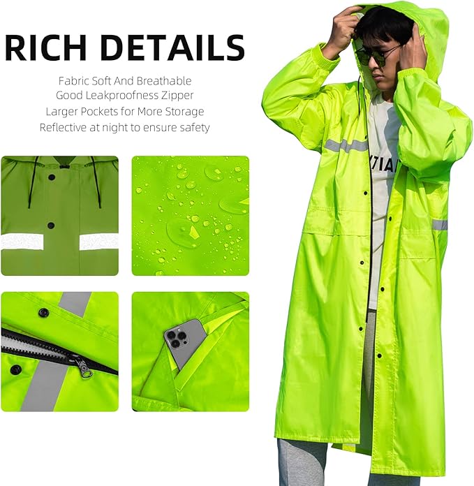 Coralrain Long Hooded Raincoat Safety Waterproof Emergency Rain Jacket Poncho for Men Women Adults
