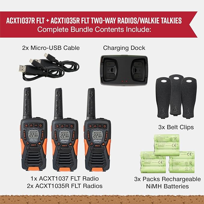 3-Pack Bundle of Cobra ACXT1035R FLT Floating Walkie Talkies