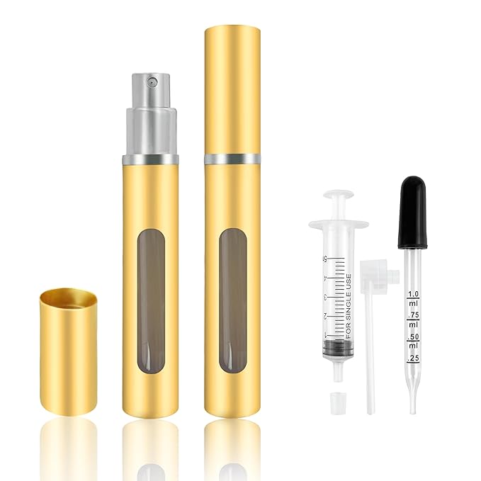 2 Pack Refillable Mini Perfume Atomizer Bottle，Portable Separate Bottles，Travel and Outings Spray Boxes Dispensers 5ml/0.2oz (Golden)