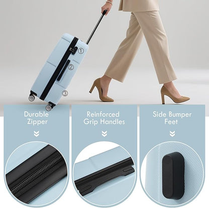 Merax Luggage Sets of 3 Piece Carry on Suitcase Airline Approved,Hardcase Suitcase Set with Double Spinner Wheels,Light Blue
