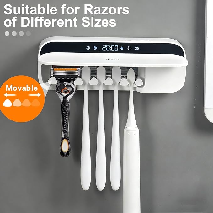 iHave Toothbrush Sanitizer and Holder, UV Toothbrush Holders for Bathrooms with 100M Negative Ions for 360° Disinfection, Mold Control & Odor Neutralization, 5-Slot Turbofan Drying Toothbrush Holder