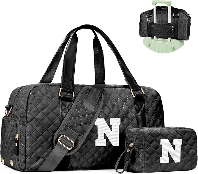 Initial Travel Duffle Bag Women Girls Gift: Personalized Weekender bags, Dance Cheer bag Sports for Girl, Kid Gymnastics Bags, Birthday Gifts for Women Girls Kids Teens Mom Teacher