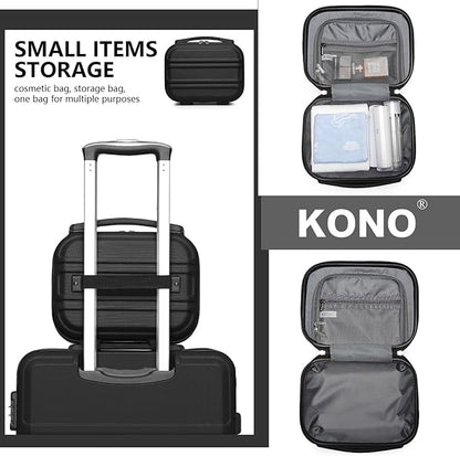 Kono Carry On Luggage Set Airline Approved Lightweight PC+ABS Carry On Suitcase with TSA Lock Spinner Wheels Durable Luggage Hardside Black