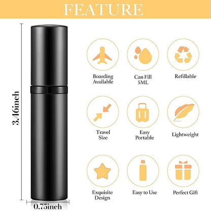 2PCS Perfume Travel Refillable Bottle, Bottom-Filling Fragrances Perfume Atomizer, Empty Mini Cologne Dispenser, Portable Sprayer Pocket Size for On the Go 5ml (Black & Dark Blue)