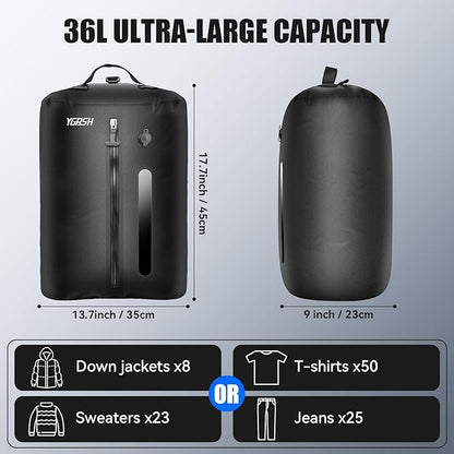 36L Vacuum Bags for Travel, 2Pcs Waterproof Compression Bags with Wireless Lockable Pump, Reusable Vacuum Packing Cubes Compatible with Suitcase, Luggage, Backpack (2PCS + Pump + Shoulder Strap)