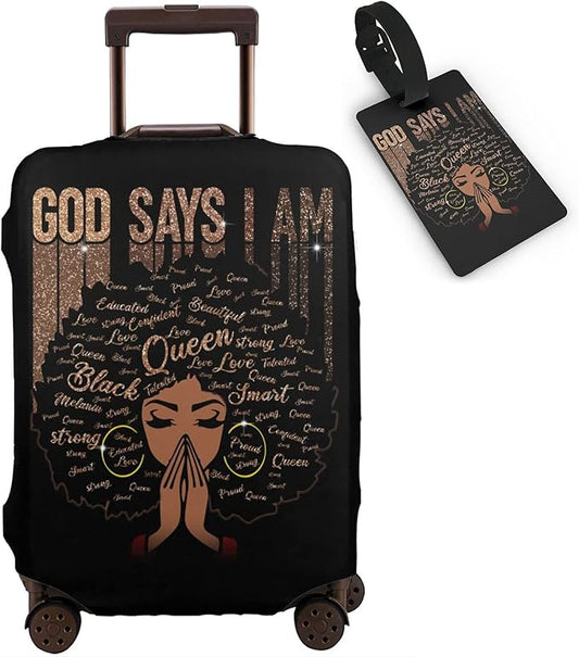 Travel Suitcase Protector African American Woman Elastic Protective Washable Luggage Cover With Concealed Zipper Suitable For 18-32 Inch (S (for 18--21 inch luggage))