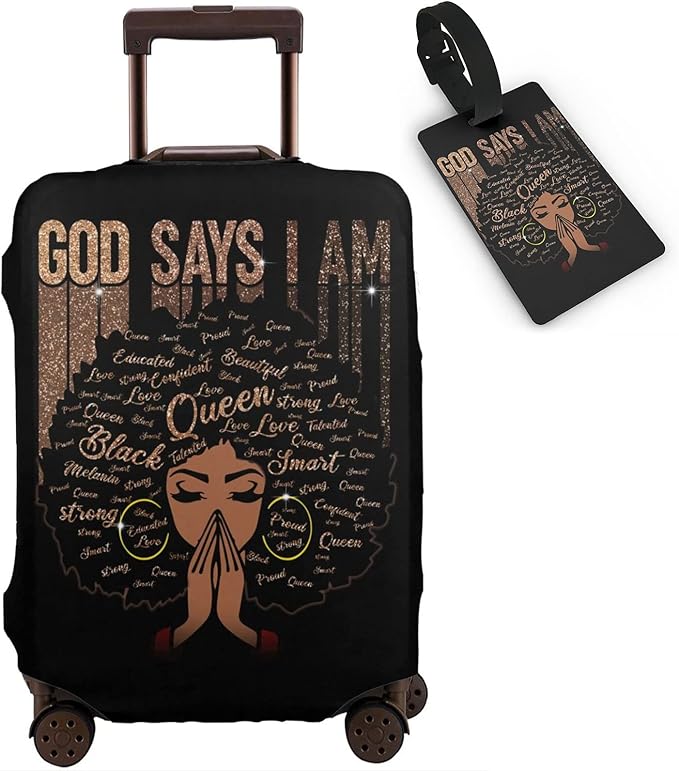 Travel Suitcase Protector African American Woman Elastic Protective Washable Luggage Cover With Concealed Zipper Suitable For 18-32 Inch (M (for 22--24 inch luggage))