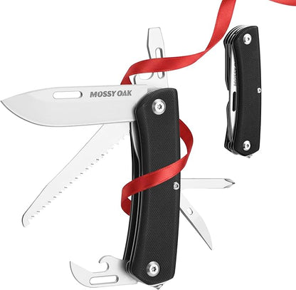 MOSSY OAK Multitool Pocket Knife, 10-in-1 Folding Pocket Knife Multitool with Stainless Steel Blade, Saw, Can Opener, Screwdrivers – EDC Tool for Camping, Hiking, Survival & Christmas Gifts