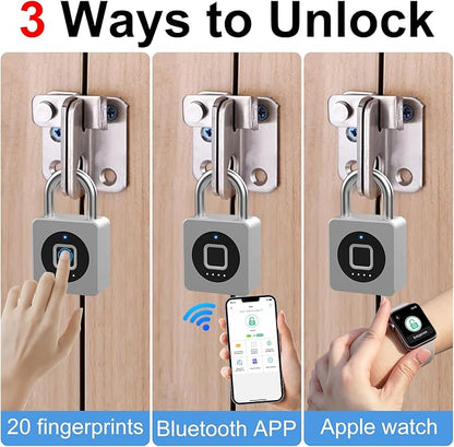 eLinkSmart Gym Locker Padlock - Fingerprint Mobile APP Unlock Remote Unlock: Waterproof Keyless Biometric Padlock for Gym Locker Field Box Footlocker Tool Box Gun Case Type-C Silver