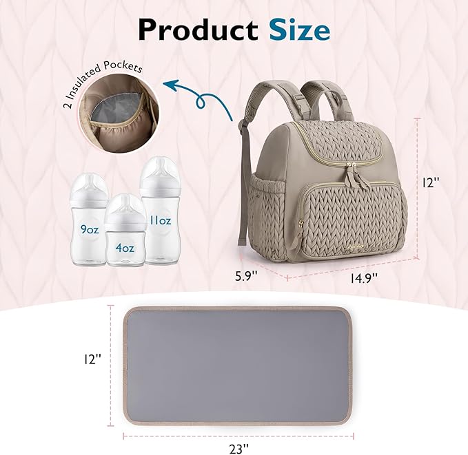 mommore Diaper Bag Small Diaper Backpack Stylish Baby Backpacks Travel Mini Maternity Bags with Insulated Pockets, Changing Pad, Stroller Straps
